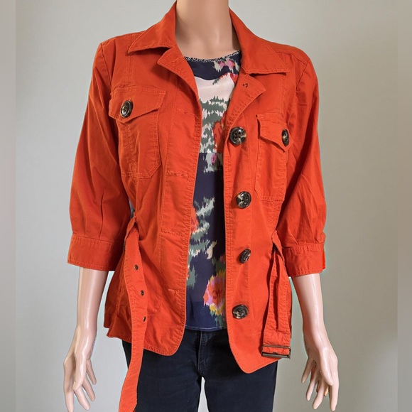Caslon Orange Utility Jacket Medium 3/4 Sleeves Belted Coat - Picture 1 of 5